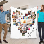 Heart Shaped Photo Collage Family Script White Fleece Blanket<br><div class="desc">Create your own personalised blanket with 29 of your favourite photos and your family name(s). The photo template is set up to create a photo collage in the shape of a love heart, displaying your pictures in a mix of portrait, landscape and square instragram formats. Upload your photos working in...</div>