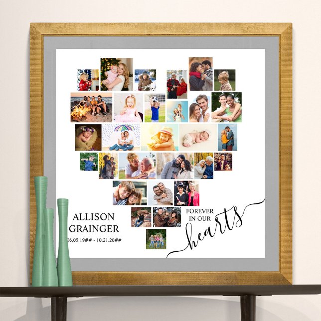 Heart Shaped Photo Collage Funeral Memorial Poster (Funeral memorial poster to order professionally printed or as a printable digital download)