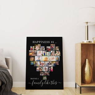  Heart Shaped Photo Collage Happiness is .. Family Canvas Print