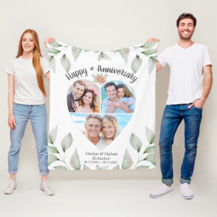 Heart Shaped Photo Collage Happy Anniversary Fleece Blanket