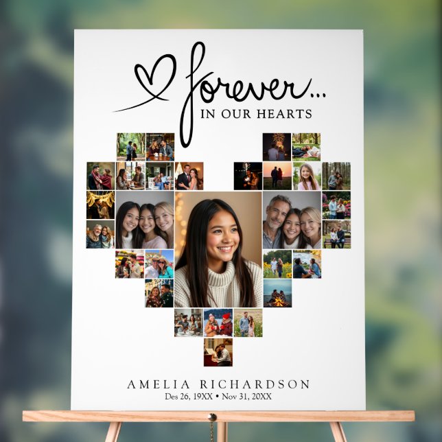 Heart Shaped Photo Collage Memorial Welcome Acrylic Sign (Neutral)