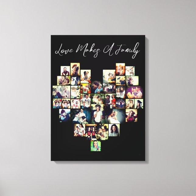 Heart shaped photo collage mosaic grid picture canvas print (Front)