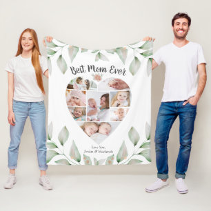 Heart Shaped Photo Collage Script Best Mum Ever Fleece Blanket