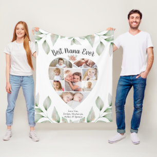 Heart Shaped Photo Collage Script Best Nana Ever Fleece Blanket
