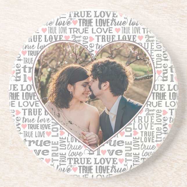 Heart Shaped Photo True Love Valentines or Wedding Coaster (Front)