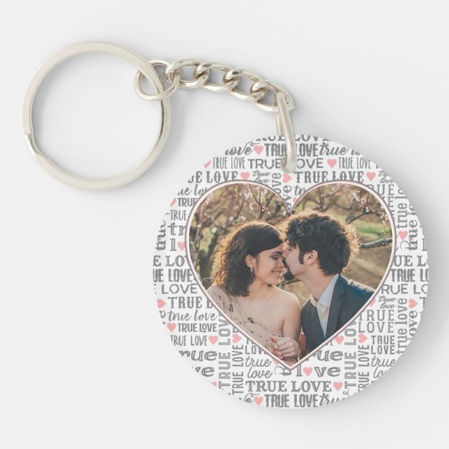 Heart Shaped Photo True Love Valentines or Wedding Key Ring (Front)