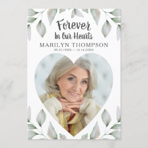 Heart Shaped Photo Watercolor Greenery Memorial Programme