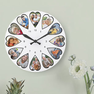 Heart Shaped Photos White Round Large Clock
