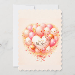 Heart-Shaped Pink Balloon Happy Birthday Card El