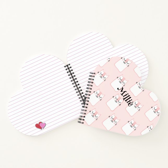  Heart-Shaped Pink Cat Pattern School Spiral Notebook (Inside)