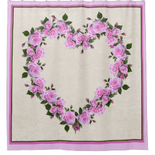 Heart-shaped Pink Roses  Shower Curtain