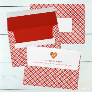 Heart Shaped Pizza Party Red Plaid Envelope