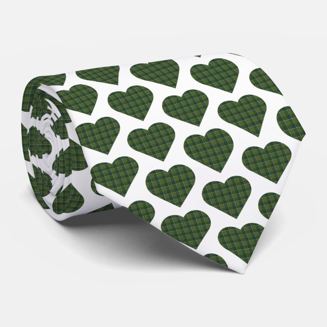 Heart Shaped Plaid Dark Green Neck Tie (Rolled)