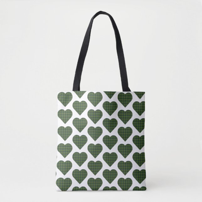 Heart Shaped Plaid Dark Green Tote Bag (Front)