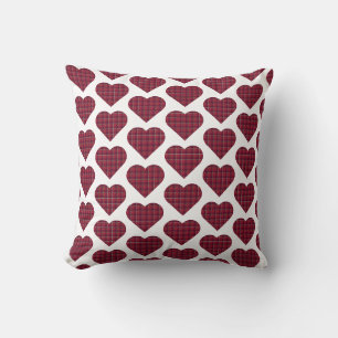Heart Shaped Plaid Dark Red Burgundy Cushion
