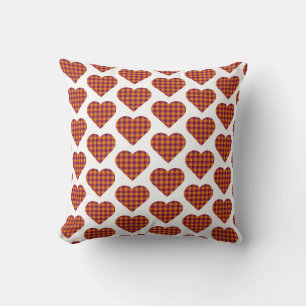 Heart Shaped Plaid Orange Maroon Burgundy Cushion