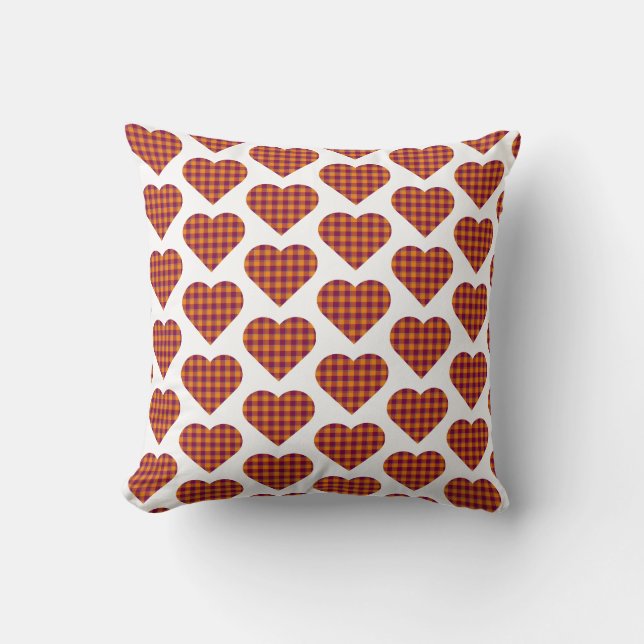 Heart Shaped Plaid Orange Maroon Burgundy Cushion (Front)
