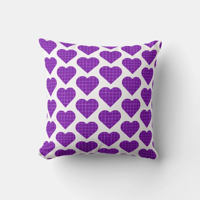 Heart Shaped Plaid Purple Pink Black Cushion (Front)