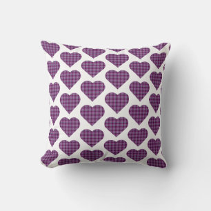 Heart Shaped Plaid Purple Pink Cushion