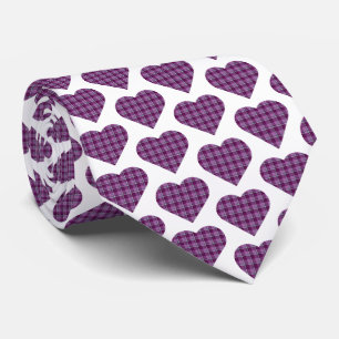 Heart Shaped Plaid Purple Pink Neck Tie