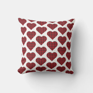 Heart Shaped Plaid Red Black Buffalo Cushion