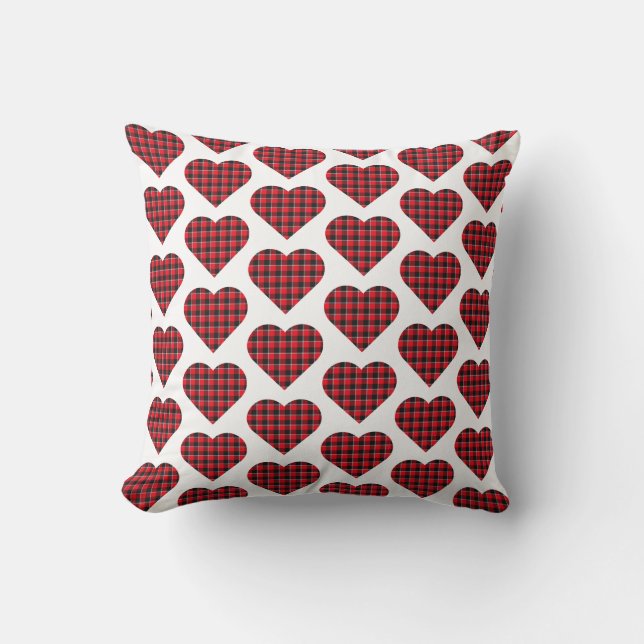 Heart Shaped Plaid Red Black Buffalo Cushion (Front)