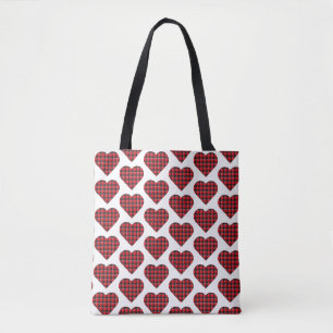 Heart Shaped Plaid Red Black Buffalo Tote Bag