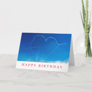 Heart-shaped plane trails birthday card