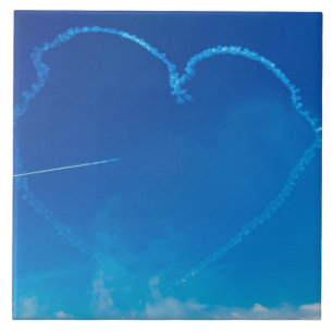 Heart-shaped plane trails view ceramic tile