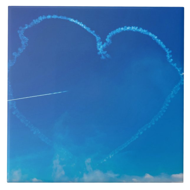 Heart-shaped plane trails view ceramic tile (Front)
