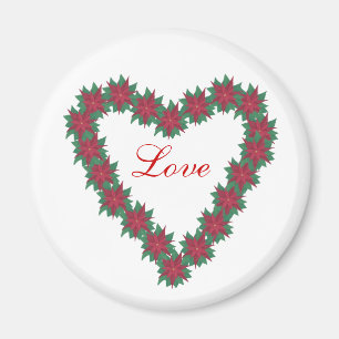 Heart Shaped Poinsettia Flower Magnets