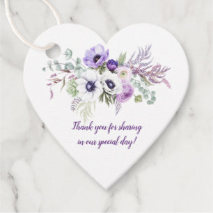 Heart-Shaped Purple Lavender White Floral Wedding Favour Tags