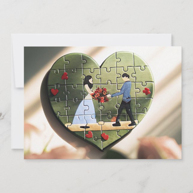 Heart-Shaped Puzzle Wedding Invitation (Front)