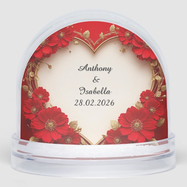 Heart-Shaped Red Floral Frame with Glitter Snowglobe (Front)