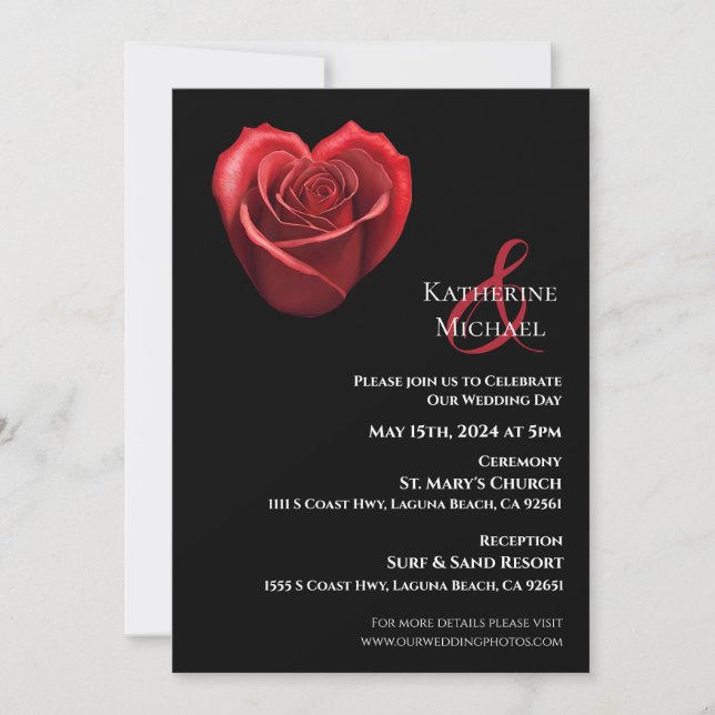 Heart Shaped Red Rose- Invitation (Front)