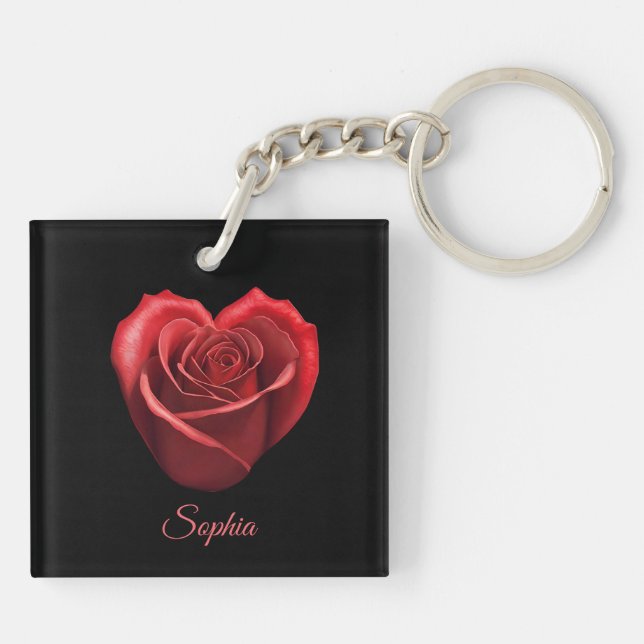 Heart Shaped Red Rose- Key Ring (Back)
