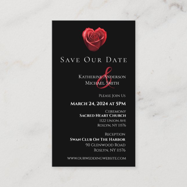 Heart Shaped Red Rose-Save the Date- Business Card (Front)