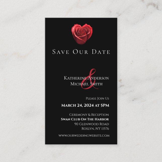 Heart Shaped Red Rose-Save the Date- Business Card (Front)