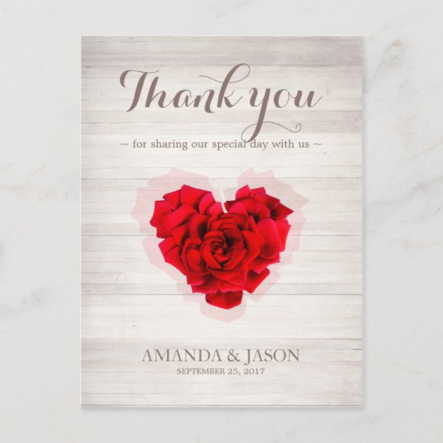 Heart shaped Red rose thank you card hhn01 (Front)