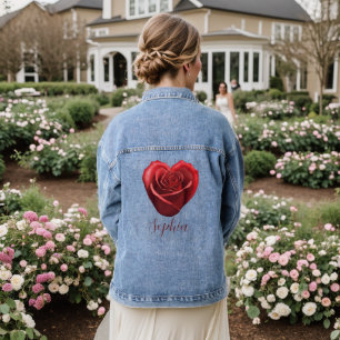 Heart Shaped Red Rose-Valentine's Day Denim Jacket