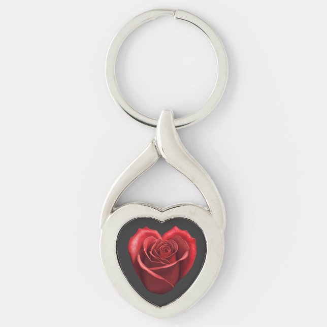 Heart Shaped Red Rose-Valentines Day- Key Ring (Front)