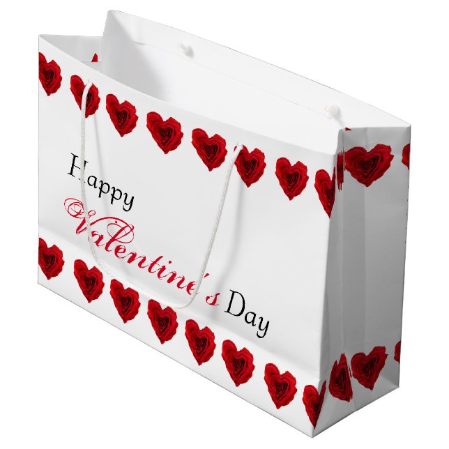 Heart-Shaped Red Rose Valentine's Day Large Gift Bag (Front Angled)