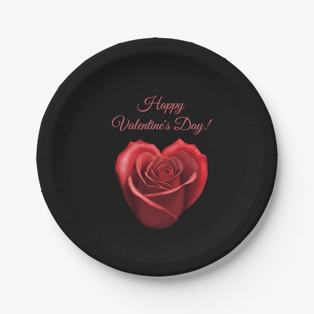 Heart Shaped Red Rose-Valentines Day- Paper Plate (Front)