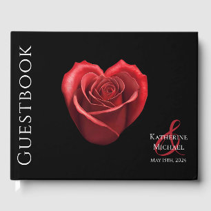 Heart Shaped Red Rose Wedding Guest Book