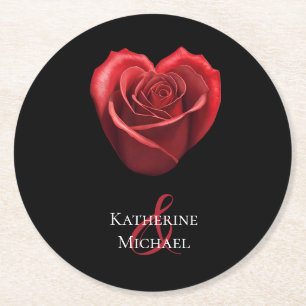 Heart Shaped Red Rose-Wedding Round Paper Coaster