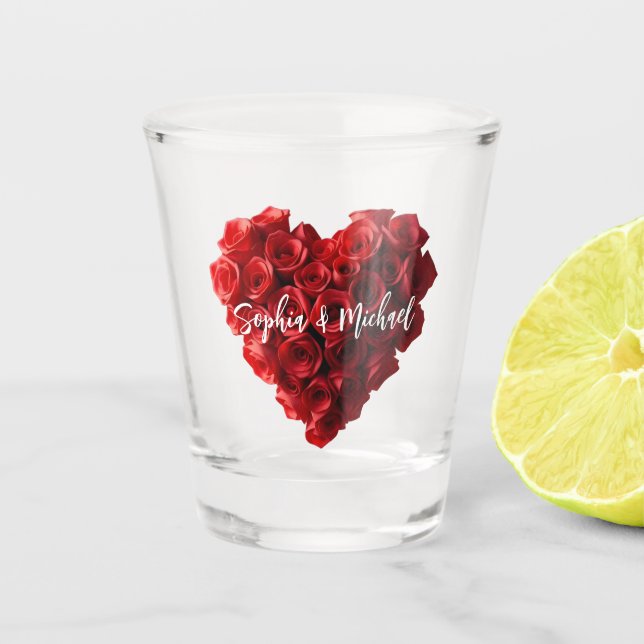 Heart Shaped Red Roses-Wedding-Money/shot Dance- Shot Glass (Front)