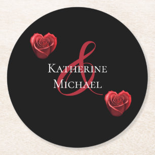 Heart Shaped Red Roses-Wedding Round Paper Coaster