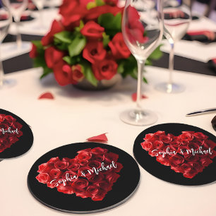 Heart Shaped Red Roses-Wedding Round Paper Coaster