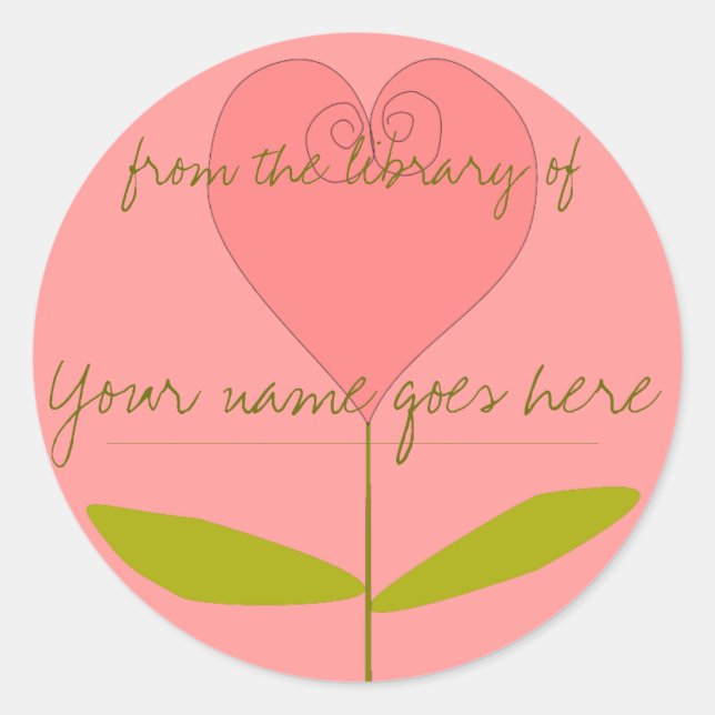 Heart Shaped Rose Bookplate Classic Round Sticker (Front)
