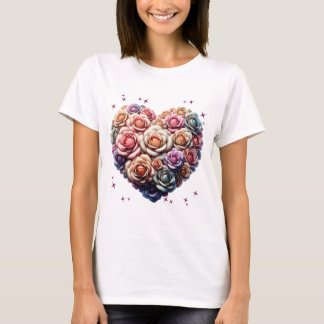 Heart-Shaped Rose Bouquet Illustration T-Shirt
